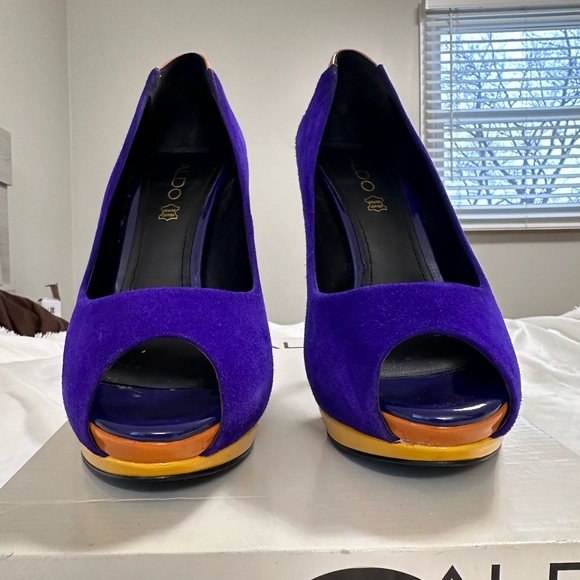 Aldo Purple and Orange Peep Toe Heels - Picture 2 of 6